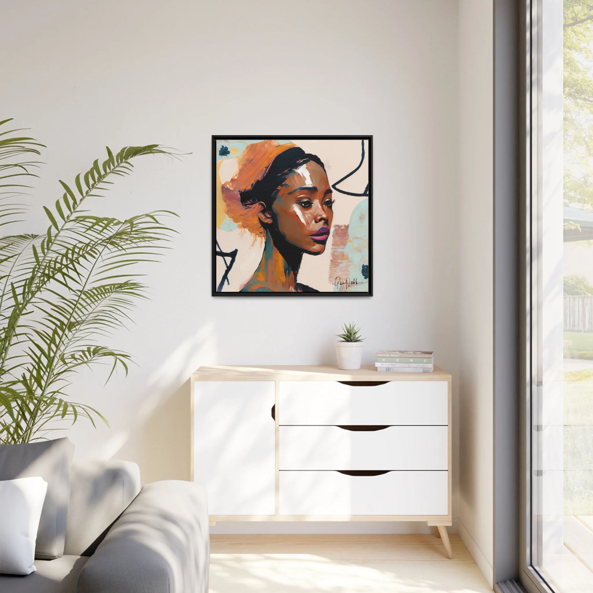 Beautiful African Woman Portrait Canvas Wall Art with Frame