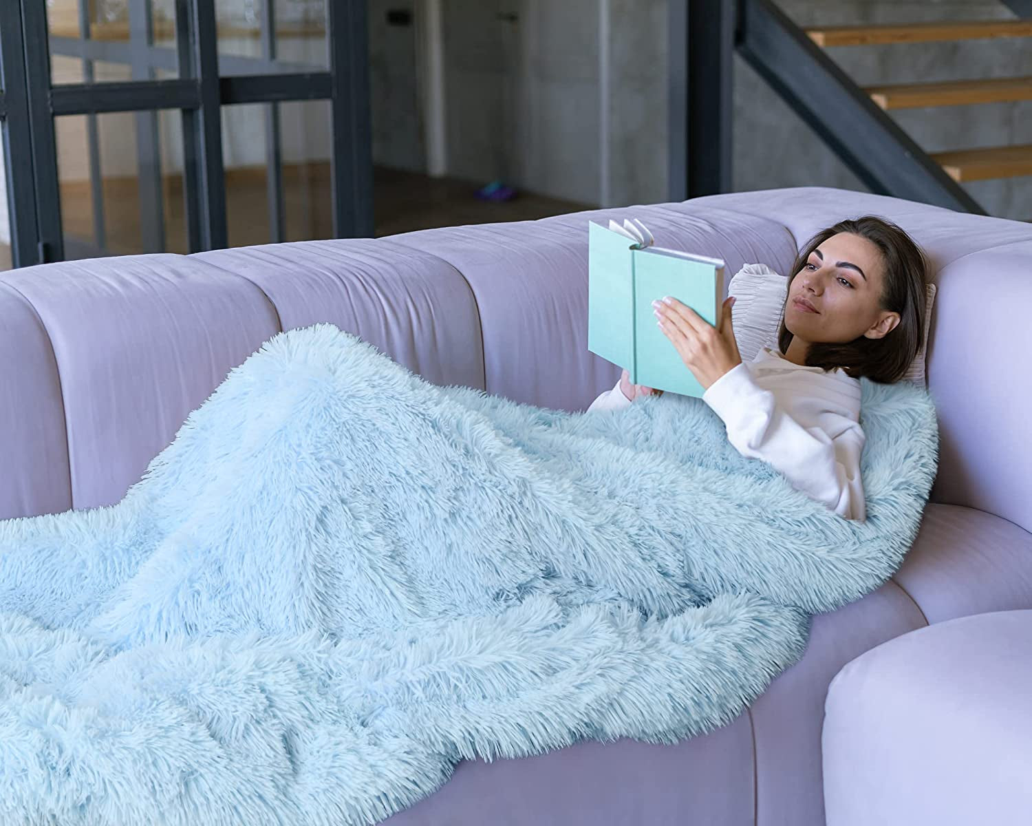 Light Blue Throw Blankets, Super Soft Shaggy Fuzzy Sherpa Blankets, Cozy Warm Lightweight Fluffy Faux Fur Blankets for Bed Couch Sofa Photo Props Home Decor, Washable 50"X60"