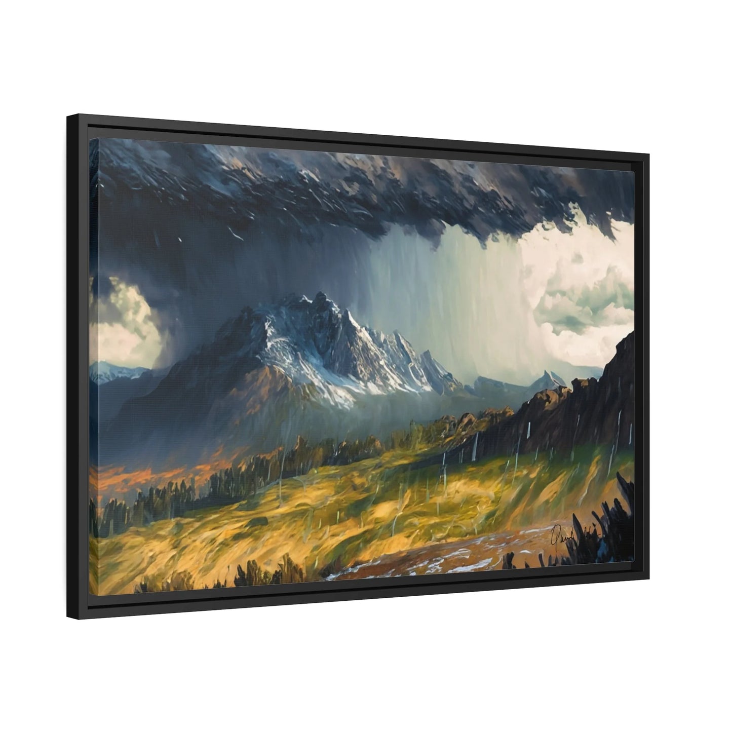 Landscape Raining in the Mountains Canvas Wall Art - by Queennoble