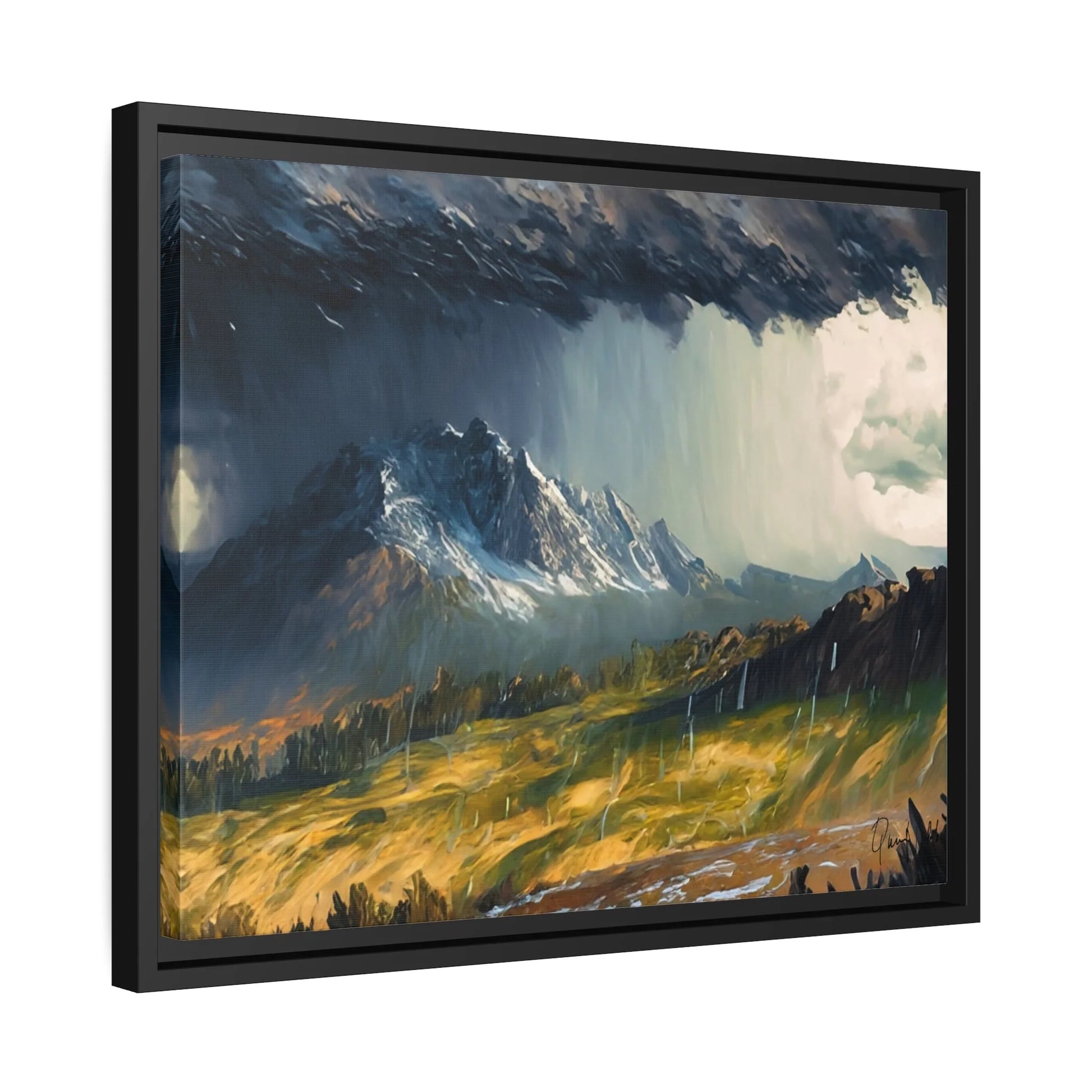 Landscape Raining in the Mountains Canvas Wall Art - by Queennoble