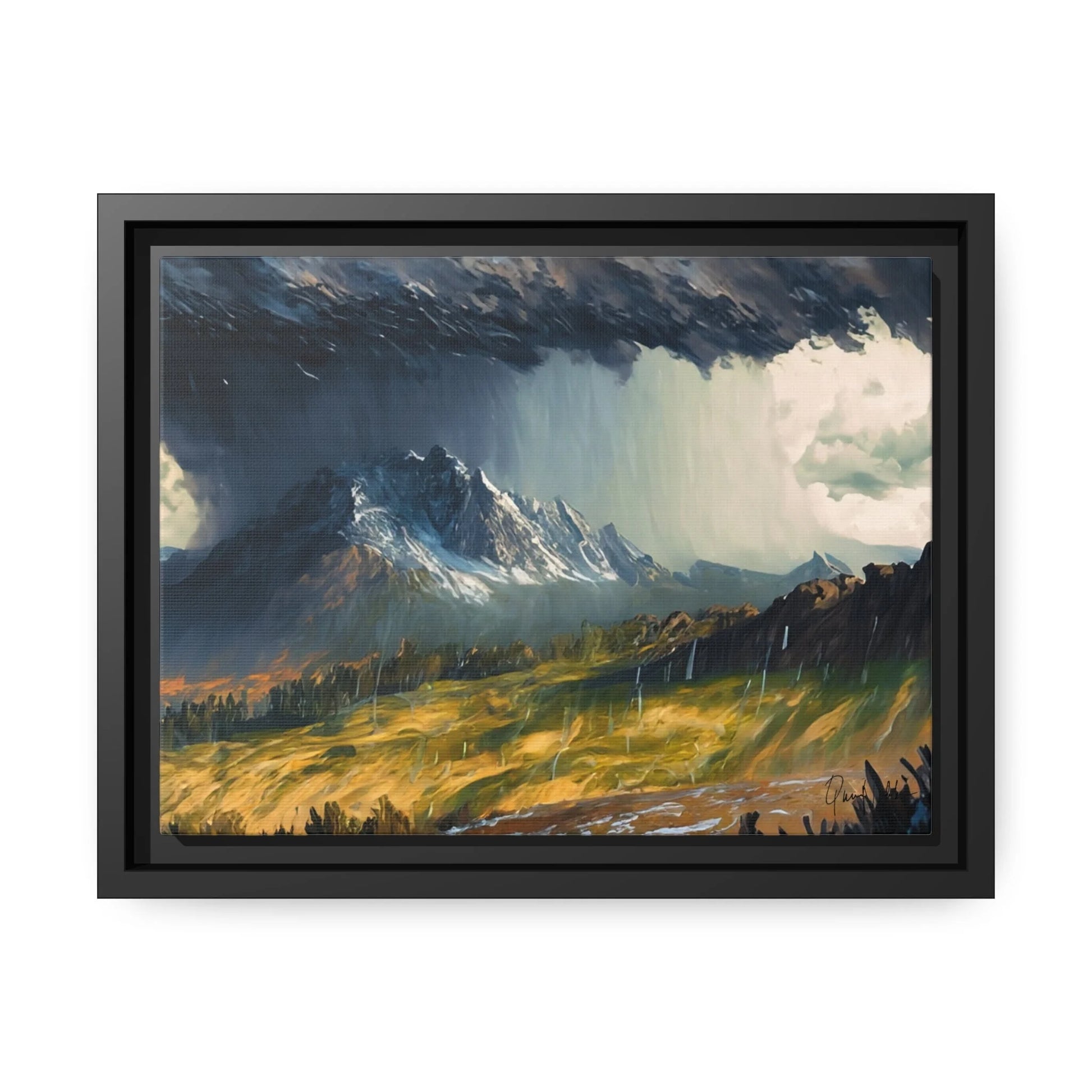 Landscape Raining in the Mountains Canvas Wall Art - by Queennoble