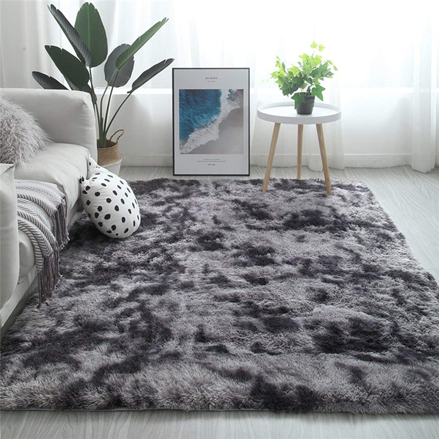 Soft Fluffy Bedroom Rugs Indoor Shaggy Plush 5X8 Area Rug College Dorm Living Room Home Decor Floor Carpet Shag Non-Slip Nursery Rugs, Dark Grey