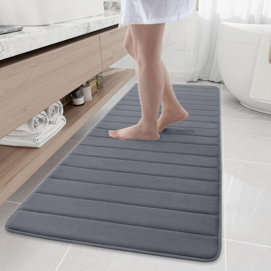 Memory Foam Bath Mat Rug, 70" X 24", Ultra Soft and Non-Slip Bathroom Rugs, Water Absorbent and Machine Washable Bath Rug Runner for Bathroom, Shower, and Tub, Dark Grey