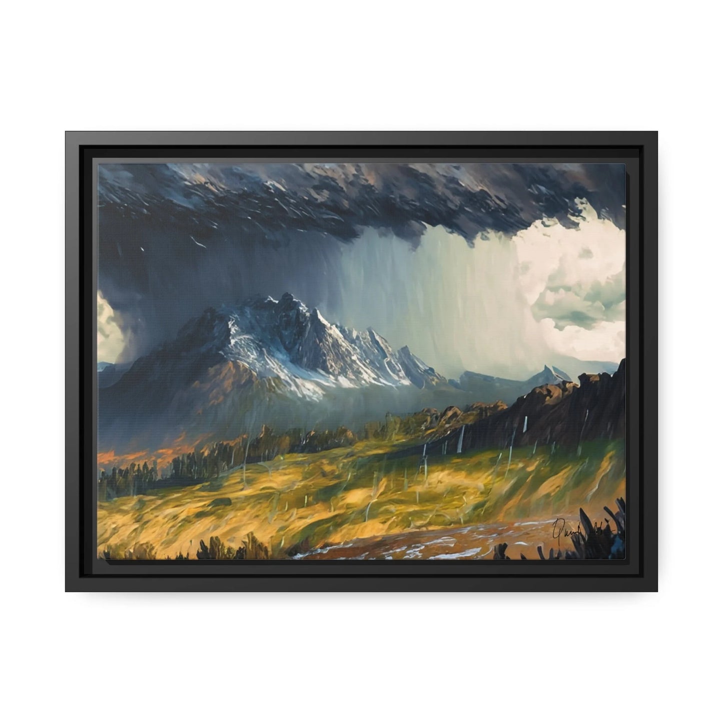 Landscape Raining in the Mountains Canvas Wall Art - by Queennoble