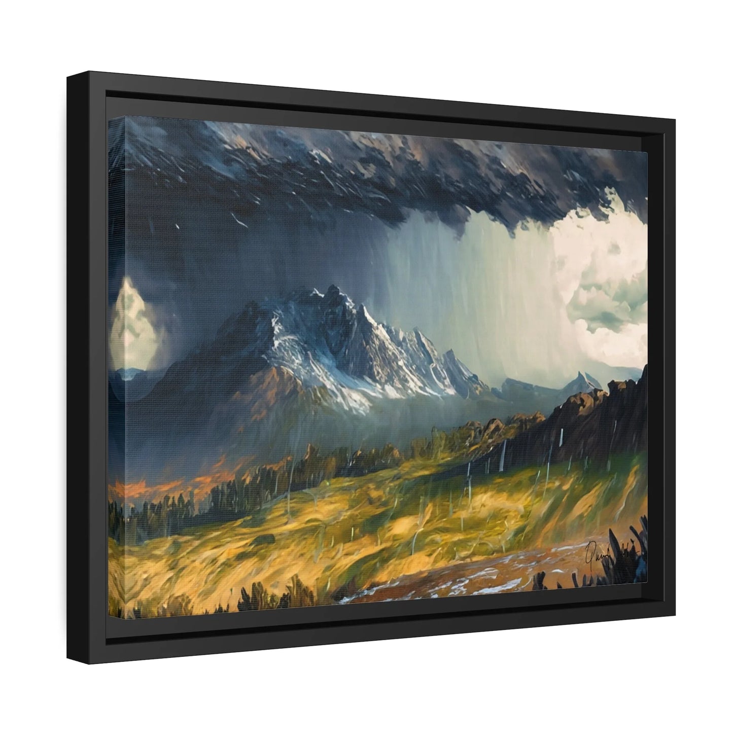 Landscape Raining in the Mountains Canvas Wall Art - by Queennoble