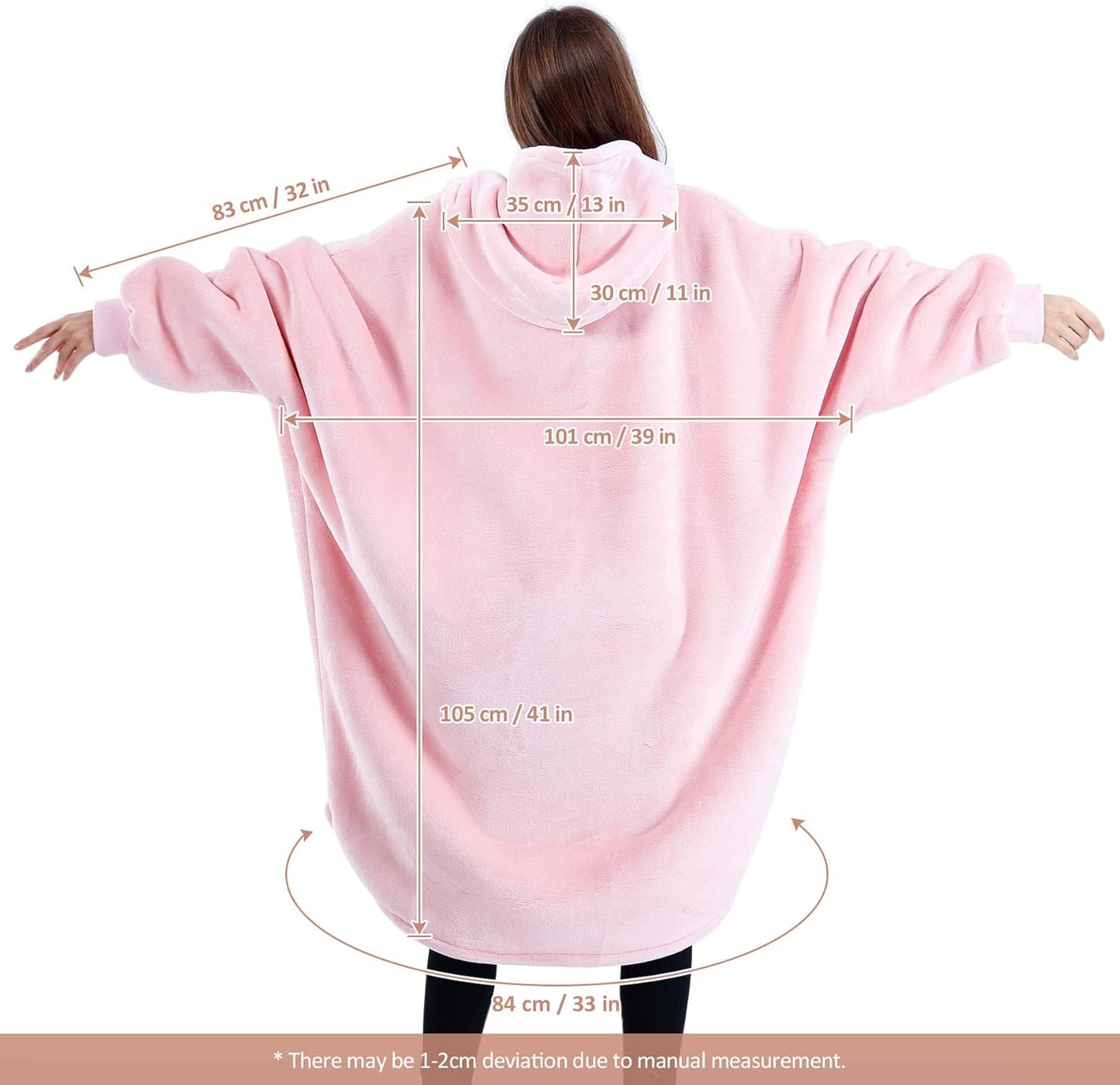 Adults Wearable Blanket Oversized with Giant Pockets and Dolmen Sleeve, Sherpa Flannel Blanket Hoodie Sweatshirt, Cozy Warm Fluffy for Men and Woman, Gift, Pink