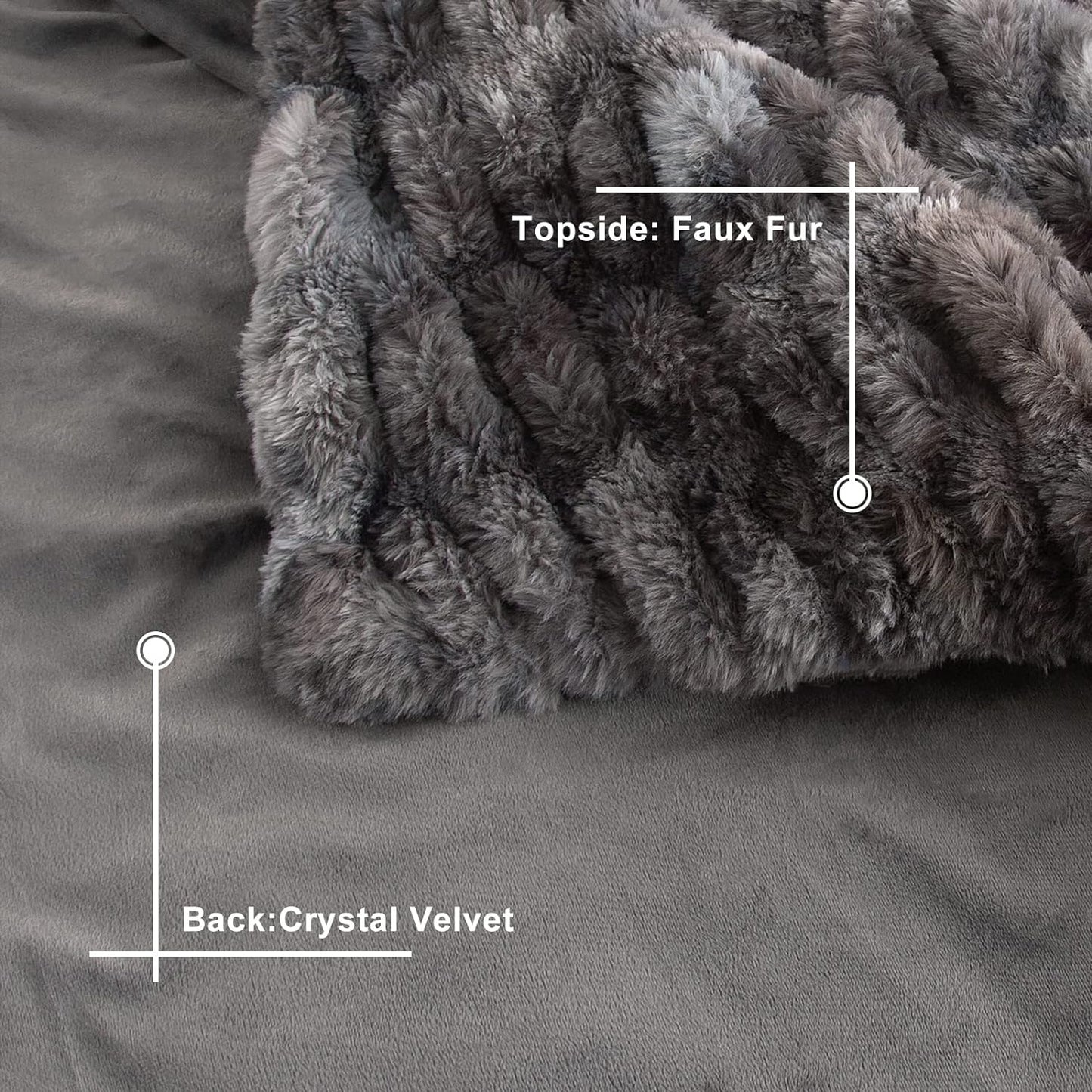 Soft Faux Fur Throw Blanket, 50" X 60" Fuzzy Throw Blanket for Couch and Bed Luxurious Ruched Warm Throw Blanket for Living Room Bedroom (Throw, Dark Gray)