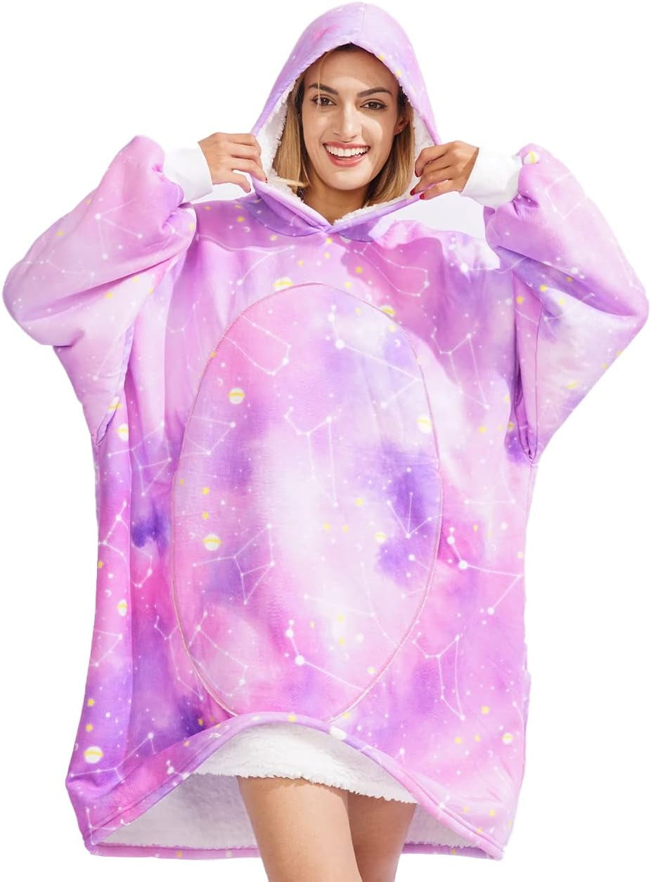 Wearable Blanket Hoodie Adult Oversized Hooded Cartoon Animal Sweatshirt Blanket with Pockets for Women Men One Size Fits All